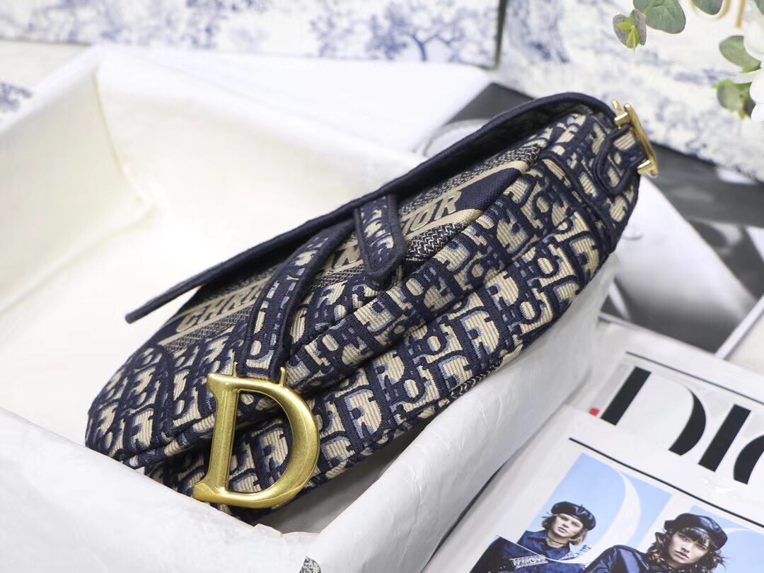 Saddle Bag Blue Dior Oblique Embroidery